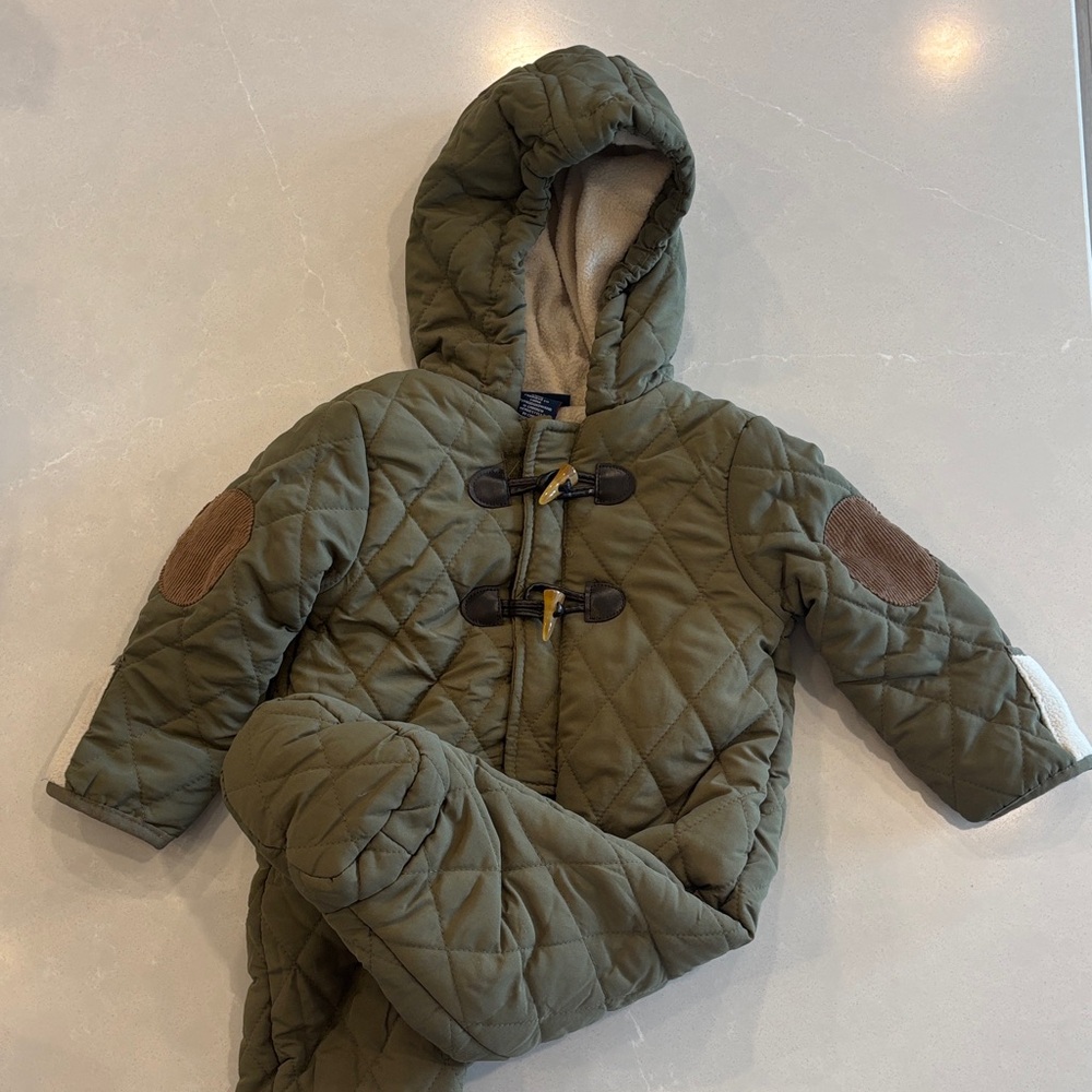 Rugged Bear Quilted Green Hooded Baby Snowsuit- Size 6-9 Months